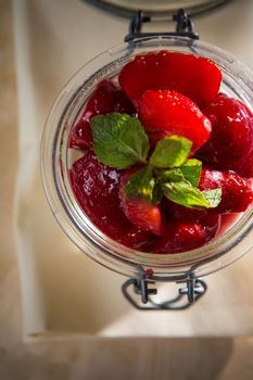 Strawberry tiramisu with mascarpone in glass. Close up