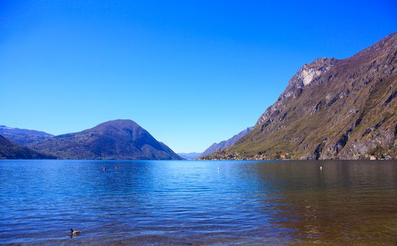 View of lake Lugano or Ceresio lake, Switzerland and Italy