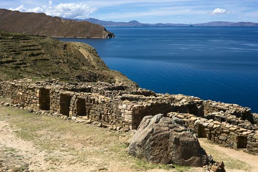 The ruins of Chinkana of Tiwanaku-Inca origin on Isla del Sol (Island of the Sun), a popular tourist destination in Lake Titicaca, Bolivia