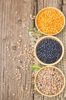 wooden bowls with lentils