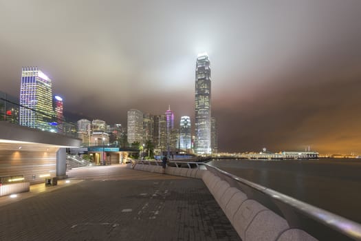 Hong Kong City, This photo was shot from the harbour front. The reflection of building at night time.
