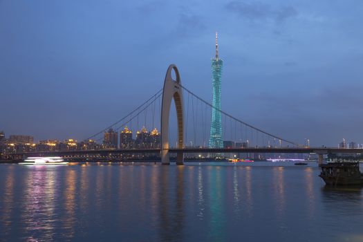 Guangzhou city, This photo was shot from perl river at Guangzhou after sunset.