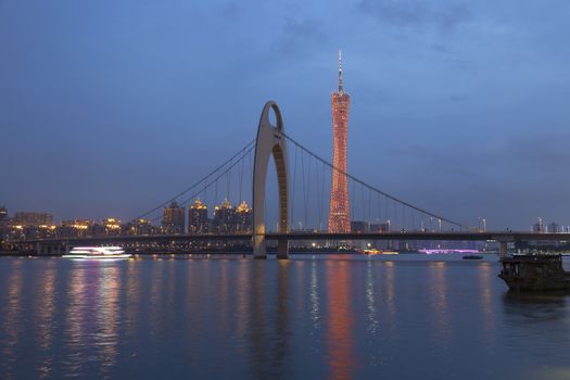 Guangzhou city, This photo was shot from perl river at Guangzhou after sunset.