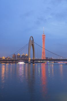 Guangzhou city, This photo was shot from perl river at Guangzhou after sunset.