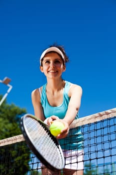 Girl Playing Tennis, summertime saturated theme