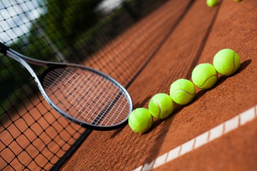 Tennis Ball on court, summertime saturated theme