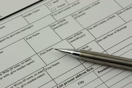 Close up of an application form to be completed