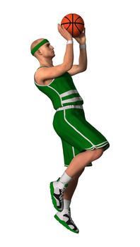 3D digital render of a basketball player with a ball isolated on white background