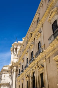 Part of Piazza del Duomo at Syracuse, Sicily, Italy