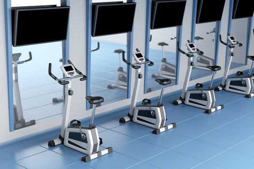Exercise bikes in a gym