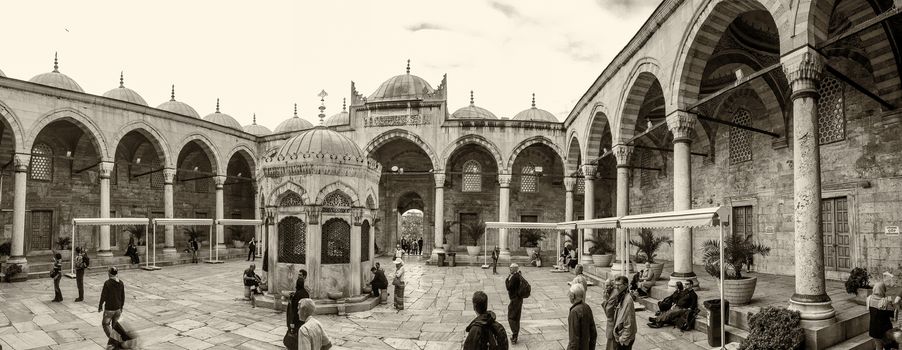 ISTANBUL - SEPTEMBER 22, 2014: Interior of Blue Mosque. It is one of the most visited turkish landmark.