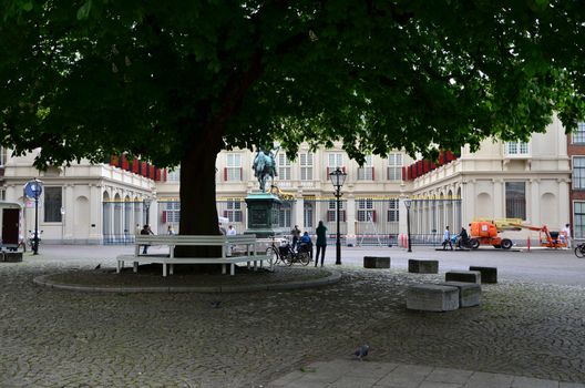 The Hague, Netherlands - May 8, 2015: People visit Noordeinde Palace, the Hague, Netherlands. Hague is the capital of the province South Netherlands.on May 8, 2015.