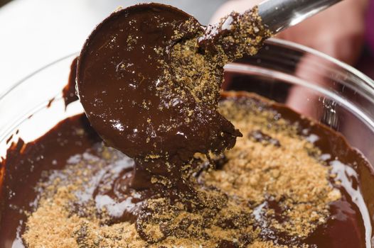 Sugar cane powder sprinkled on chocolate preparation