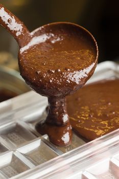 Mixed chocolate poured on bar mold
