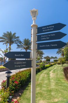 signboard on the beach at the luxury hotel, Sharm el Sheikh, Egypt