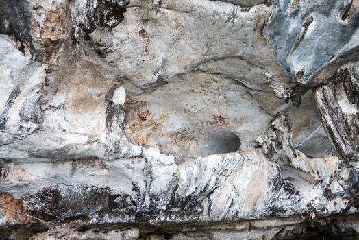 Ancient paintings on cave wall of the island is tourist attractions in Phang Nga Bay or Ao Phang Nga National Park, Thailand