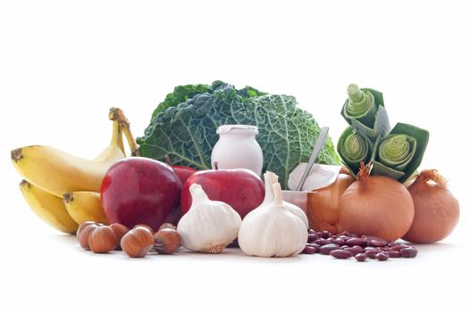 Probiotic (or prebiotic) rich foods including pulses, nuts, fruit and milk products, good for immunity and the gut  