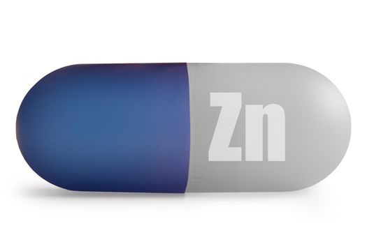 Close up of immunity enhancing zinc mineral supplement pill over a white background
