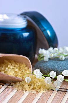 Flowers in a bowl color of brown with sea salt for SPA