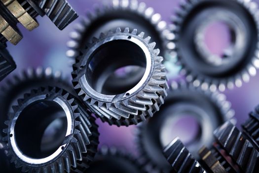 Closeup of gears, industrial mechanism, technic concept