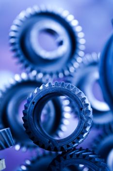 Closeup of gears, industrial mechanism, technic concept