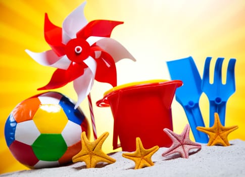 Toys for the beach, vivid colorful atmosphere
