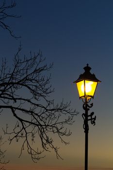 lamppost in the sunset