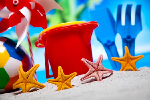 Beach toys, vivid colorful atmosphere
