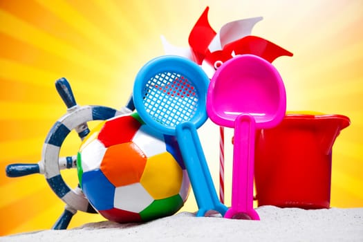 Beach toys, vivid colorful atmosphere