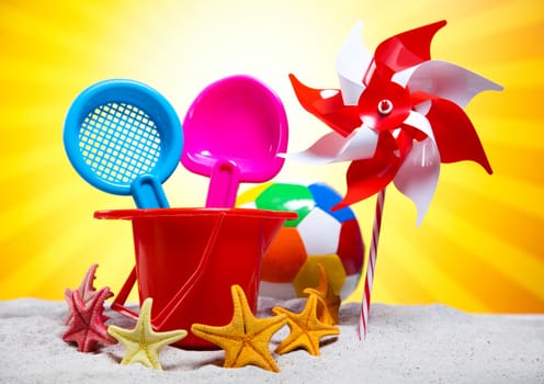 Beach toys, vivid colorful atmosphere