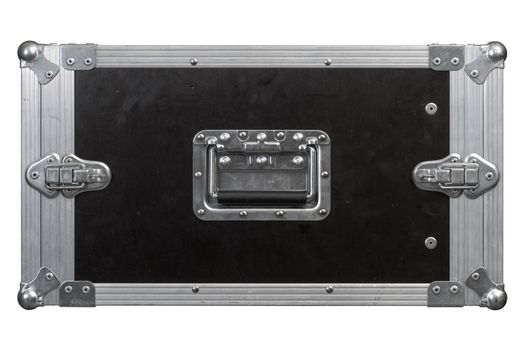 Photo of a isolated road case or flight case with reinforced metal corners.  Background image for music-related shipping and touring. Clipping path included.
