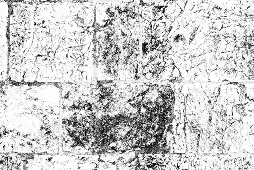  Black-and-white texture Old wall made of the Jerusalem stone