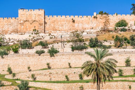 Golden gates of Jerusalem on the east wall of the old town