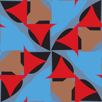 Repeating background pattern of red, blue and black triangles