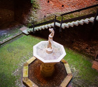 View of fountain, Sforzesco castle in Milan. Italy