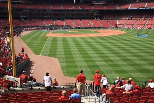 Fans gather for a St. Louis Cardinals baseball game at Busch Stadium.