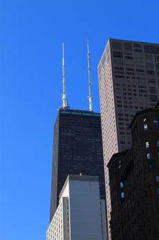 Hancock Tower and surrounding skyscrapers in Chicago, Illinois.
