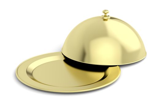 Gold restaurant cloche with open lid