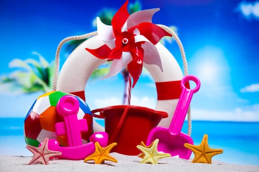 Beach toys, vivid colorful atmosphere