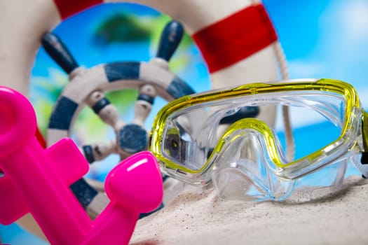 Beach toys, vivid colorful atmosphere