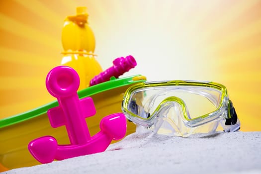 Toys for the beach, vivid colorful atmosphere