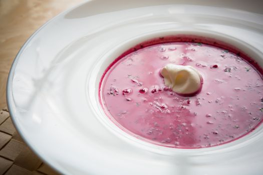 Cold summer Beets soup in white plate