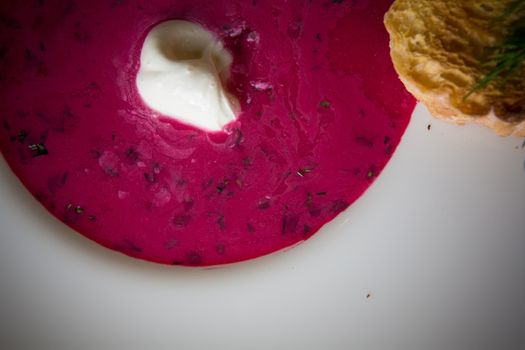 Cold summer Beets soup in white plate