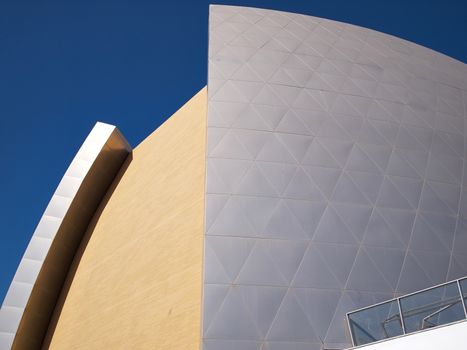Futuristic modern architecture congress conference center with sky background   