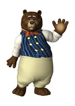 3D digital render of a fairytale bear waving isolated on white background