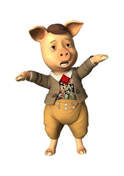3D digital render of a little fairytale pig scared isolated on white background