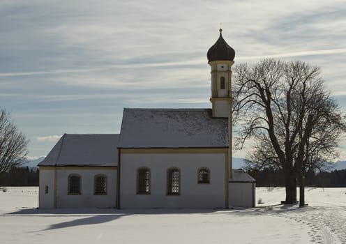 A church in a winter landscape in Bavaria, Germany