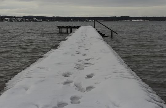 A view at one of the piers in Starnberg see, Germany