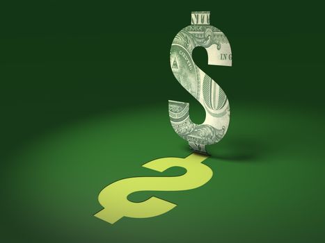 Dollar sign from paper. Concept 3D illustration.