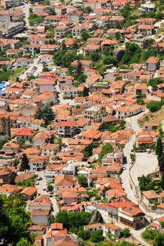 Town of Kalambaka bird view, shot made from the Meteora rocks, Greece